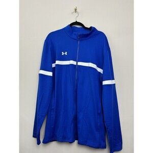 Under Armour Mens Track Jacket Size 2XL Blue White Full Zip Warm Up Team